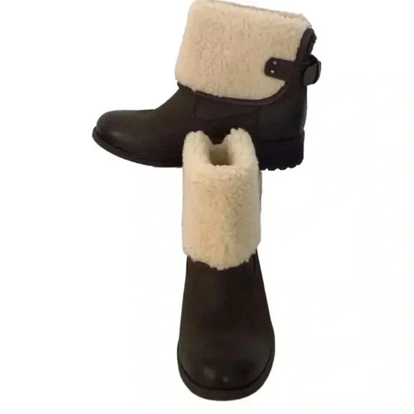 Ugg women’s ALDON water resistant leather boots stout dark brown US size 9 - Picture 3 of 12